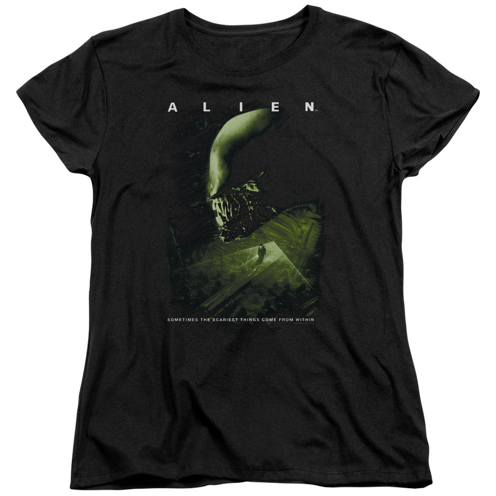 Alien Lurk Womens T Shirt Black