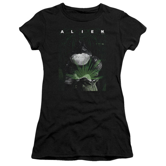 Alien Take A Peak Junior Sheer Cap Sleeve Womens T Shirt Black