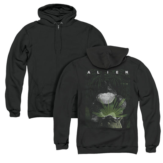 Alien Take A Peak Back Print Zipper Mens Hoodie Black