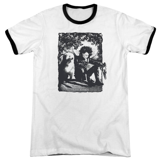 Edward Scissorhands Lucky Dog Heather Ringer Mens T Shirt White