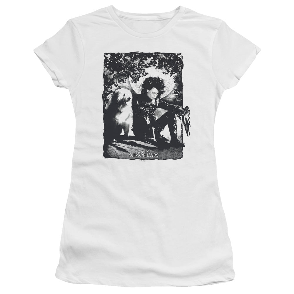 Edward Scissorhands Lucky Dog Junior Sheer Cap Sleeve Womens T Shirt White