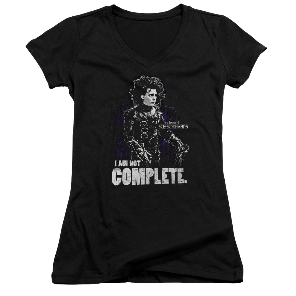 Edward Scissorhands Not Complete Junior Sheer Cap Sleeve V-Neck Womens T Shirt Black