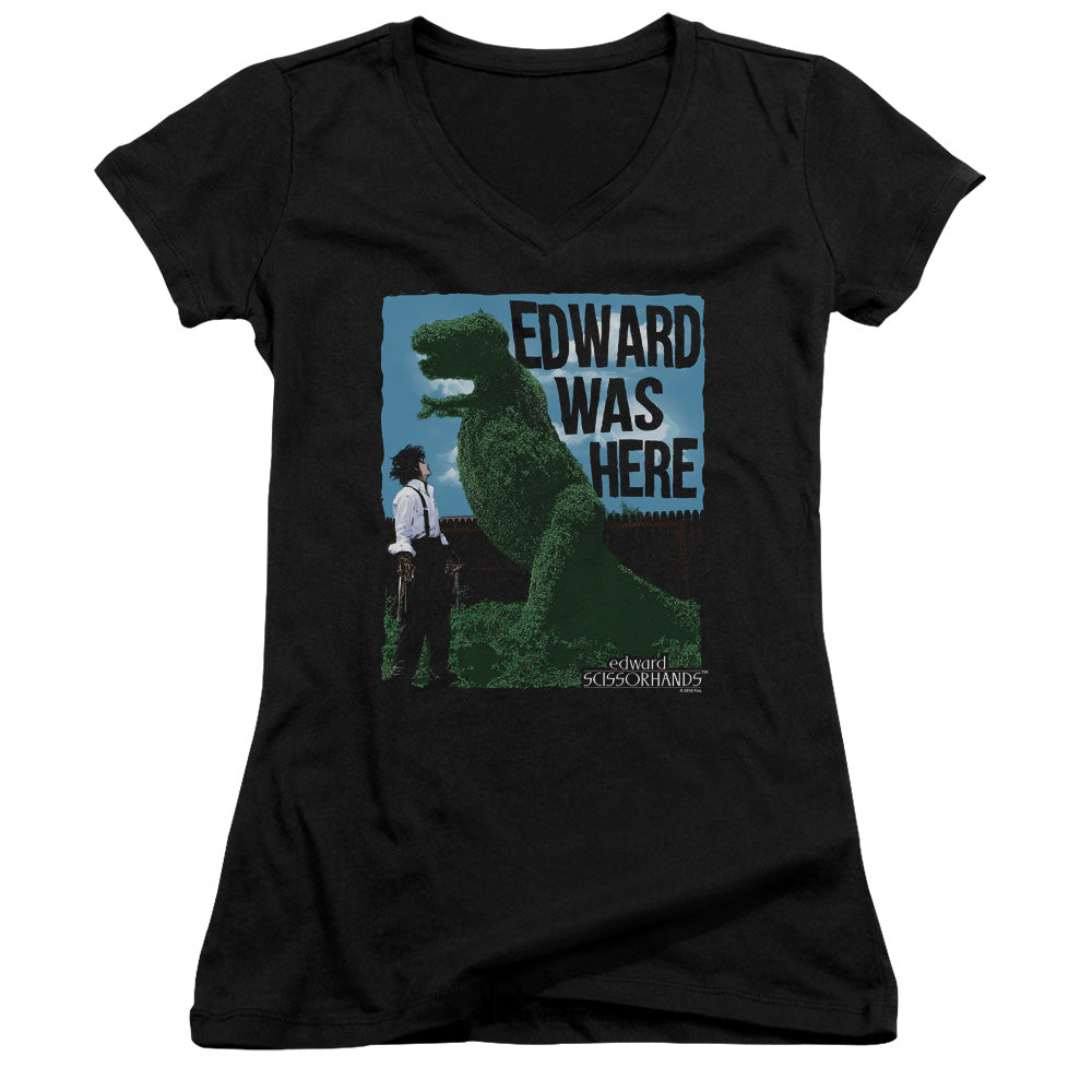 Edward Scissorhands Edward Was Here Junior Sheer Cap Sleeve V-Neck Womens T Shirt Black