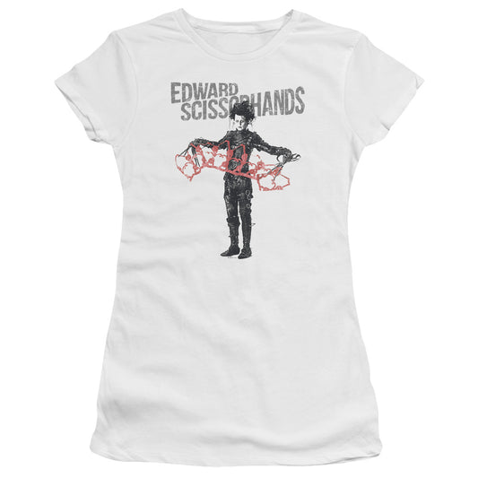 Edward Scissorhands Show & Tell Junior Sheer Cap Sleeve Womens T Shirt White