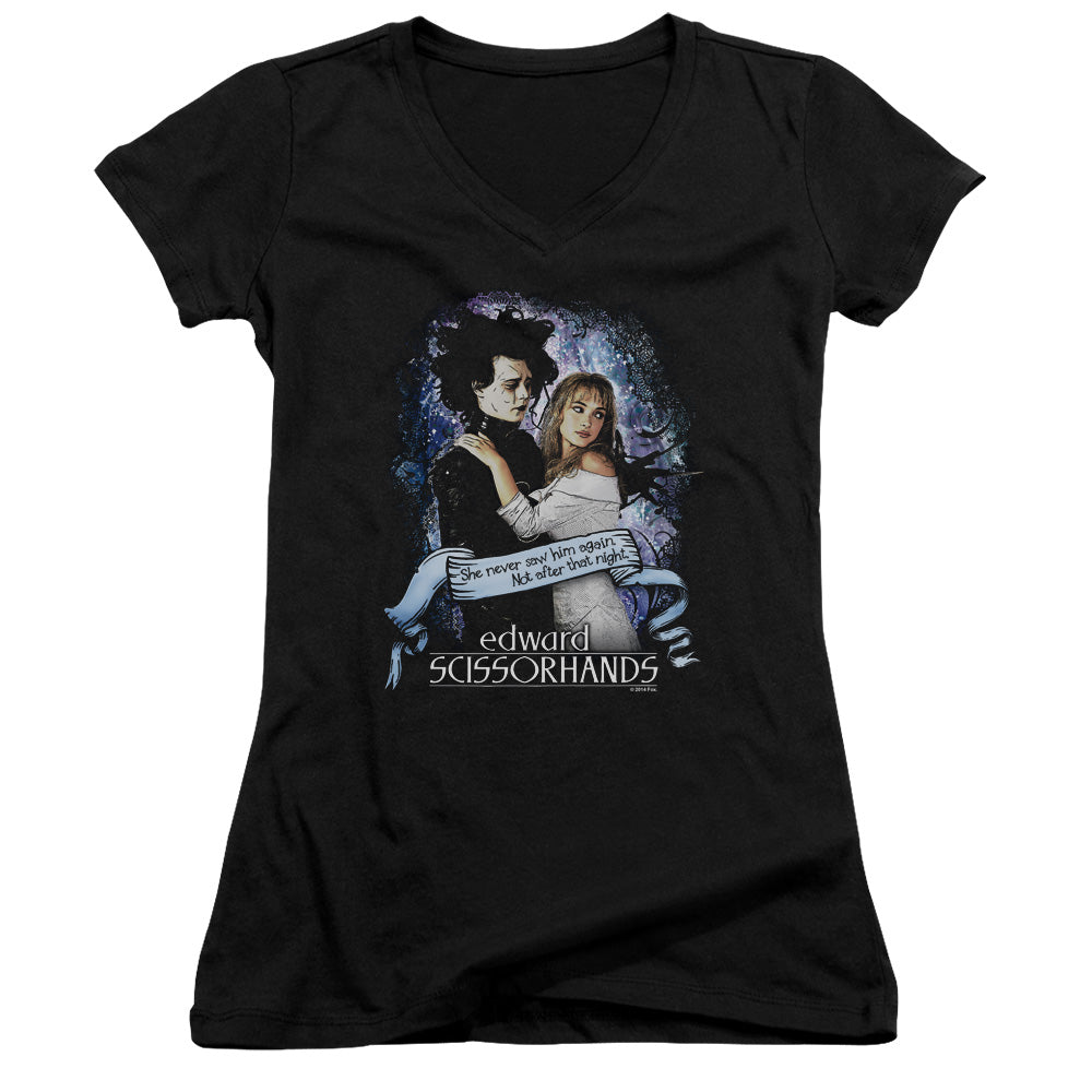 Edward Scissorhands That Night Junior Sheer Cap Sleeve V-Neck Womens T Shirt Black