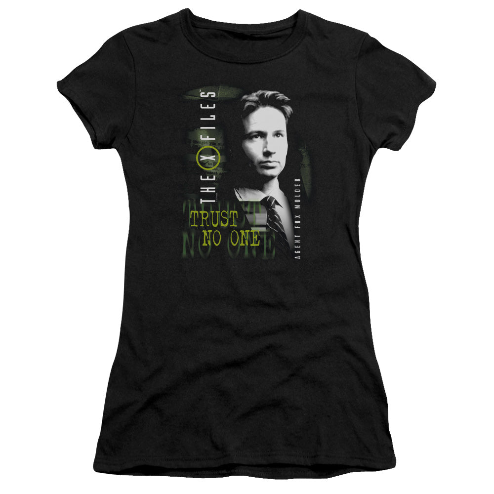 X Files Mulder Junior Sheer Cap Sleeve Womens T Shirt Black