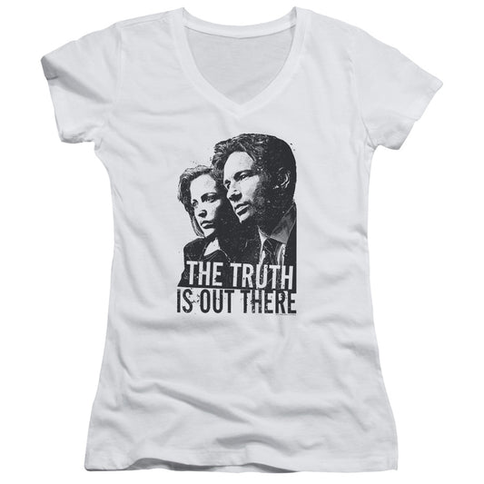 X Files Truth Junior Sheer Cap Sleeve V-Neck Womens T Shirt White