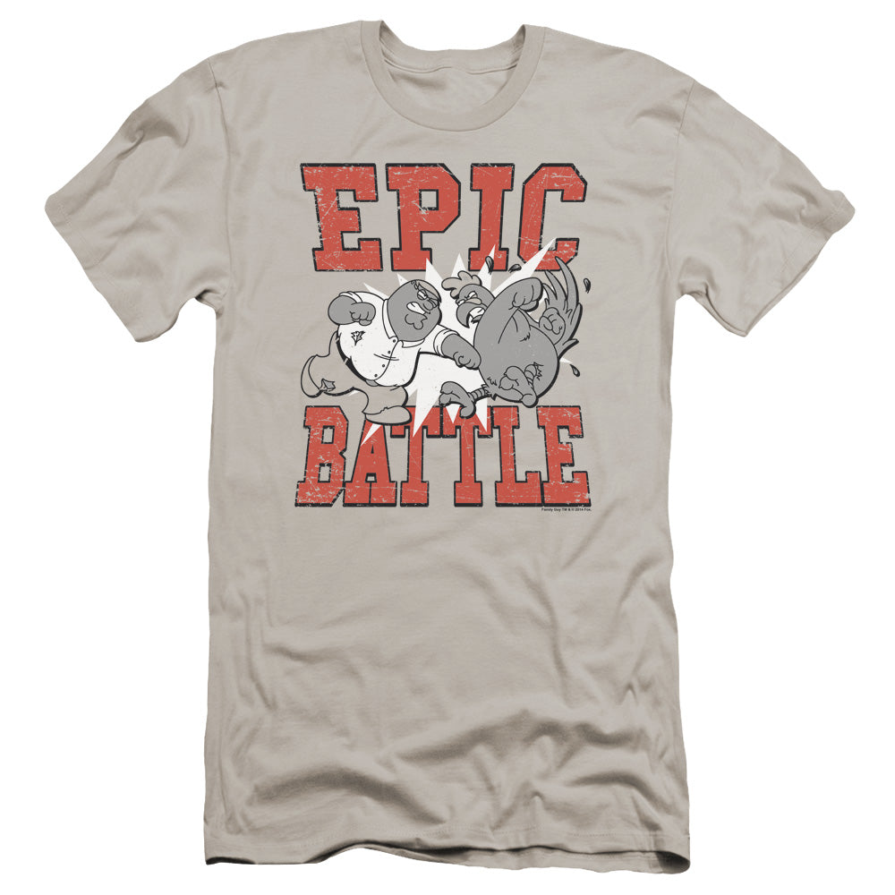 Family Guy Epic Battle Premium Bella Canvas Slim Fit Mens T Shirt Silver