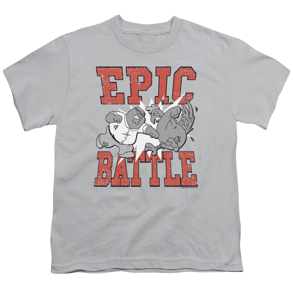 Family Guy Epic Battle Kids Youth T Shirt Silver