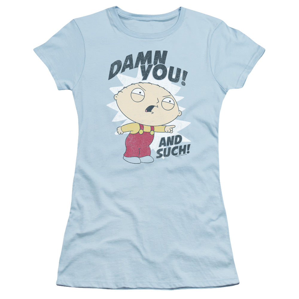 Family Guy And Such Junior Sheer Cap Sleeve Womens T Shirt Light Blue