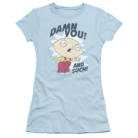 Family Guy And Such Junior Sheer Cap Sleeve Womens T Shirt Light Blue