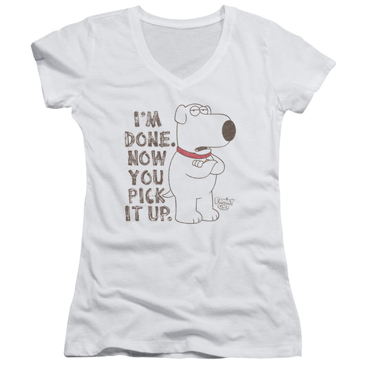 Family Guy Pick It Up Junior Sheer Cap Sleeve V-Neck Womens T Shirt White