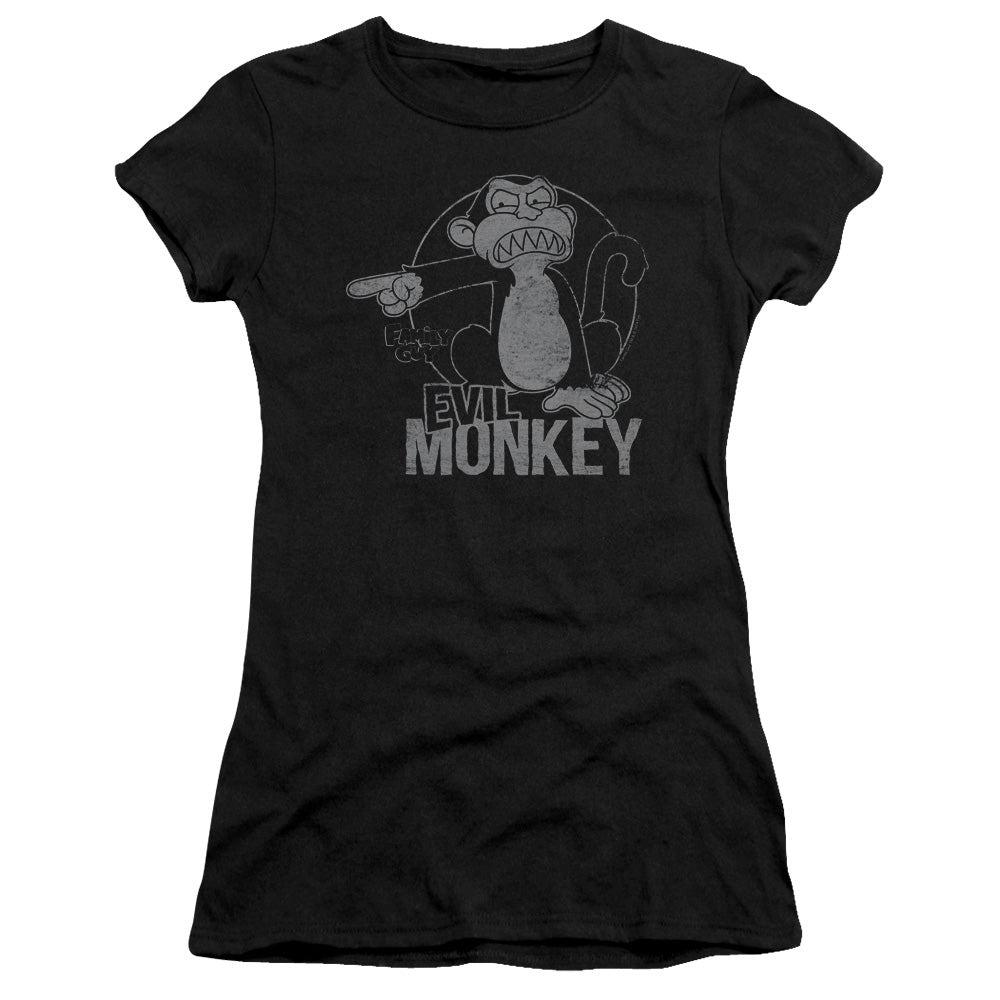 Family Guy Evil Monkey Junior Sheer Cap Sleeve Womens T Shirt Black