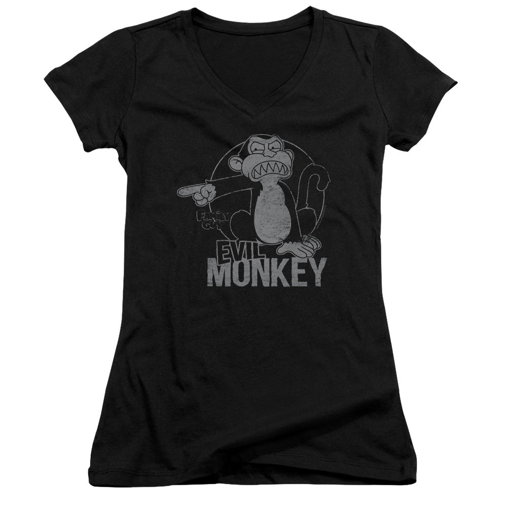 Family Guy Evil Monkey Junior Sheer Cap Sleeve V-Neck Womens T Shirt Black