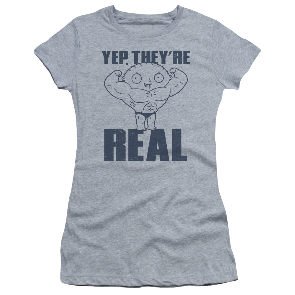 Family Guy Real Build Junior Sheer Cap Sleeve Womens T Shirt Athletic Heather