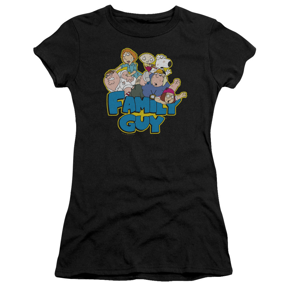 Family Guy Family Fight Junior Sheer Cap Sleeve Womens T Shirt Black