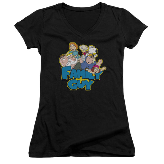 Family Guy Family Fight Junior Sheer Cap Sleeve V-Neck Womens T Shirt Black