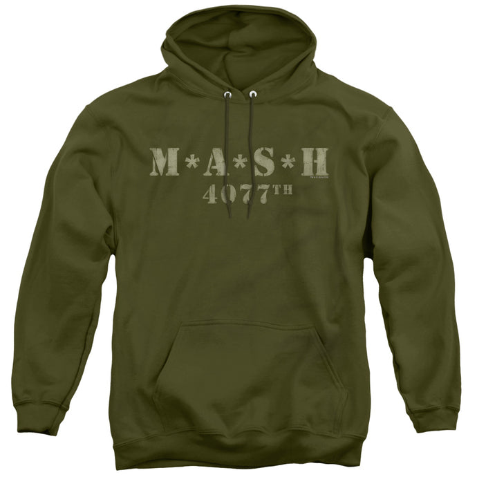 Mash Distressed Logo Mens Hoodie Military Green