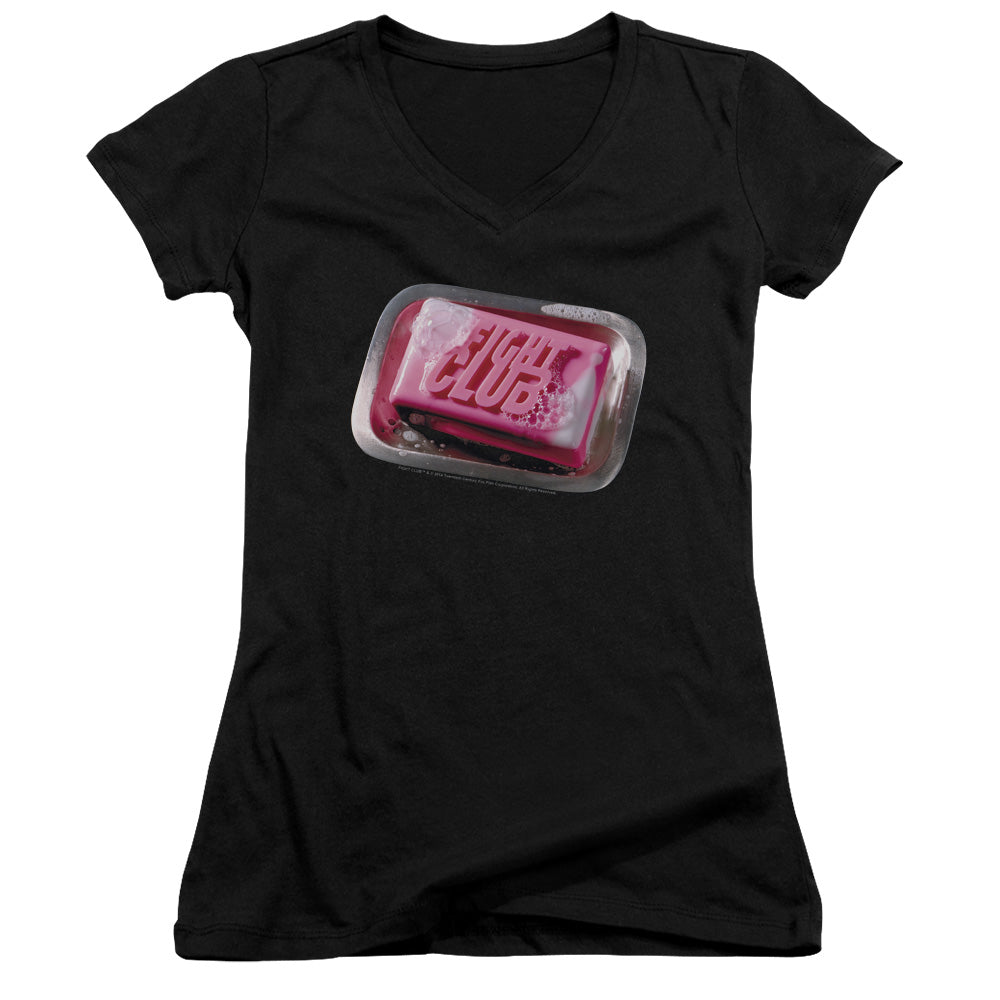 Fight Club Soap Junior Sheer Cap Sleeve V-Neck Womens T Shirt Black