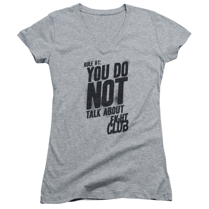 Fight Club Rule 1 Junior Sheer Cap Sleeve V-Neck Womens T Shirt Athletic Heather