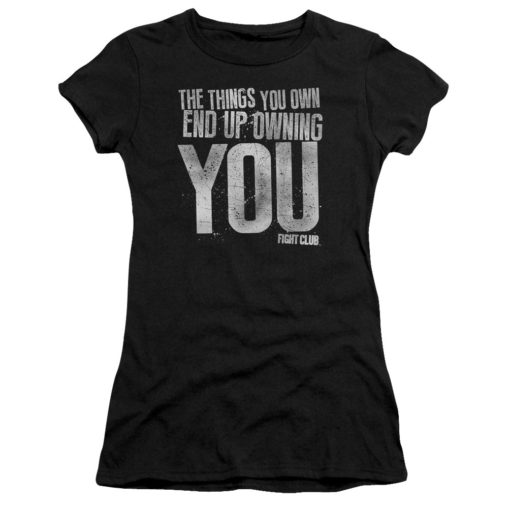 Fight Club Owning You Junior Sheer Cap Sleeve Womens T Shirt Black