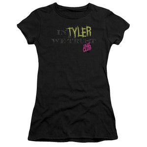 Fight Club In Tyler We Trust Junior Sheer Cap Sleeve Womens T Shirt Black