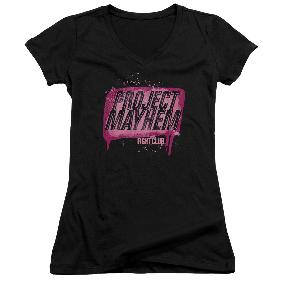 Fight Club Project Mayhem Junior Sheer Cap Sleeve V-Neck Womens T Shirt Black