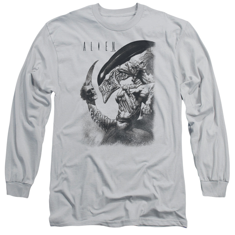 Alien Decapitated Mens Long Sleeve Shirt Silver