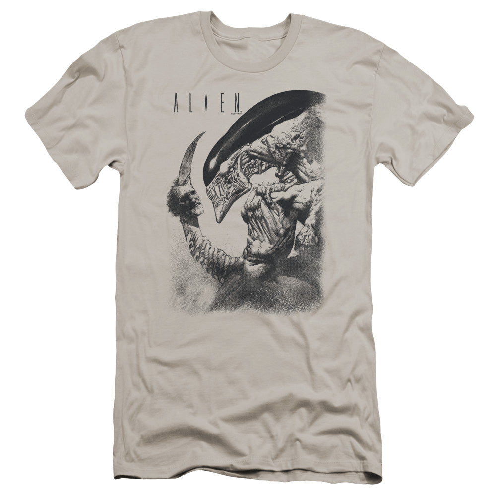 Alien Decapitated Premium Bella Canvas Slim Fit Mens T Shirt Silver