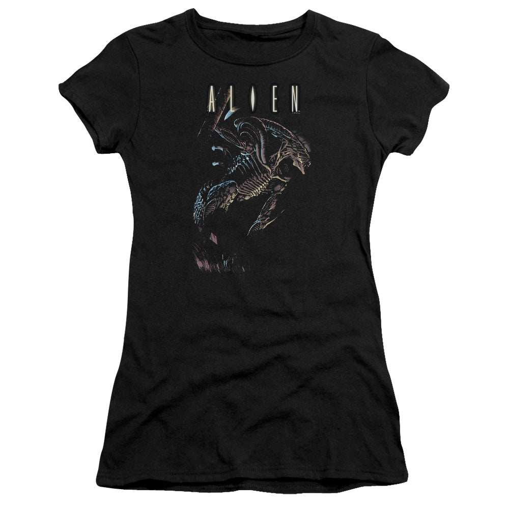 Alien Form And Void Junior Sheer Cap Sleeve Womens T Shirt Black