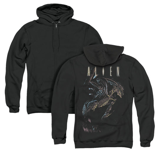 Alien Form And Void Back Print Zipper Mens Hoodie Black