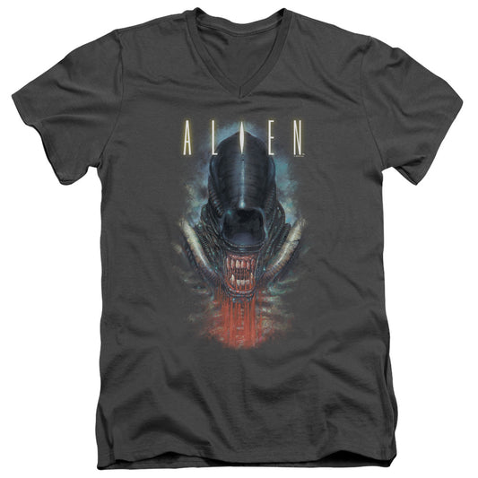 Alien Bloody Jaw Mens Slim Fit V-Neck T Shirt Charcoal