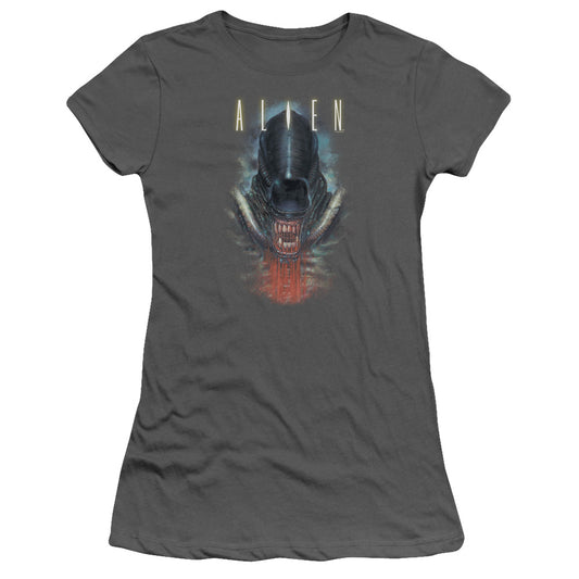 Alien Bloody Jaw Junior Sheer Cap Sleeve Womens T Shirt Charcoal