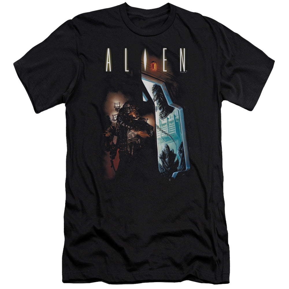 Alien Around The Corner Premium Bella Canvas Slim Fit Mens T Shirt Black