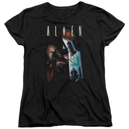 Alien Around The Corner Womens T Shirt Black