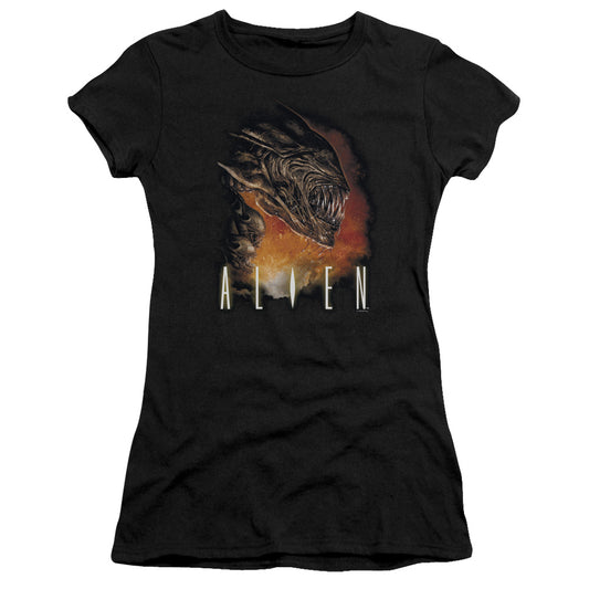 Alien Fangs Junior Sheer Cap Sleeve Womens T Shirt Black