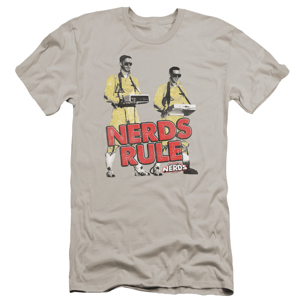 Revenge Of The Nerds Nerds Rule Premium Bella Canvas Slim Fit Mens T Shirt Silver