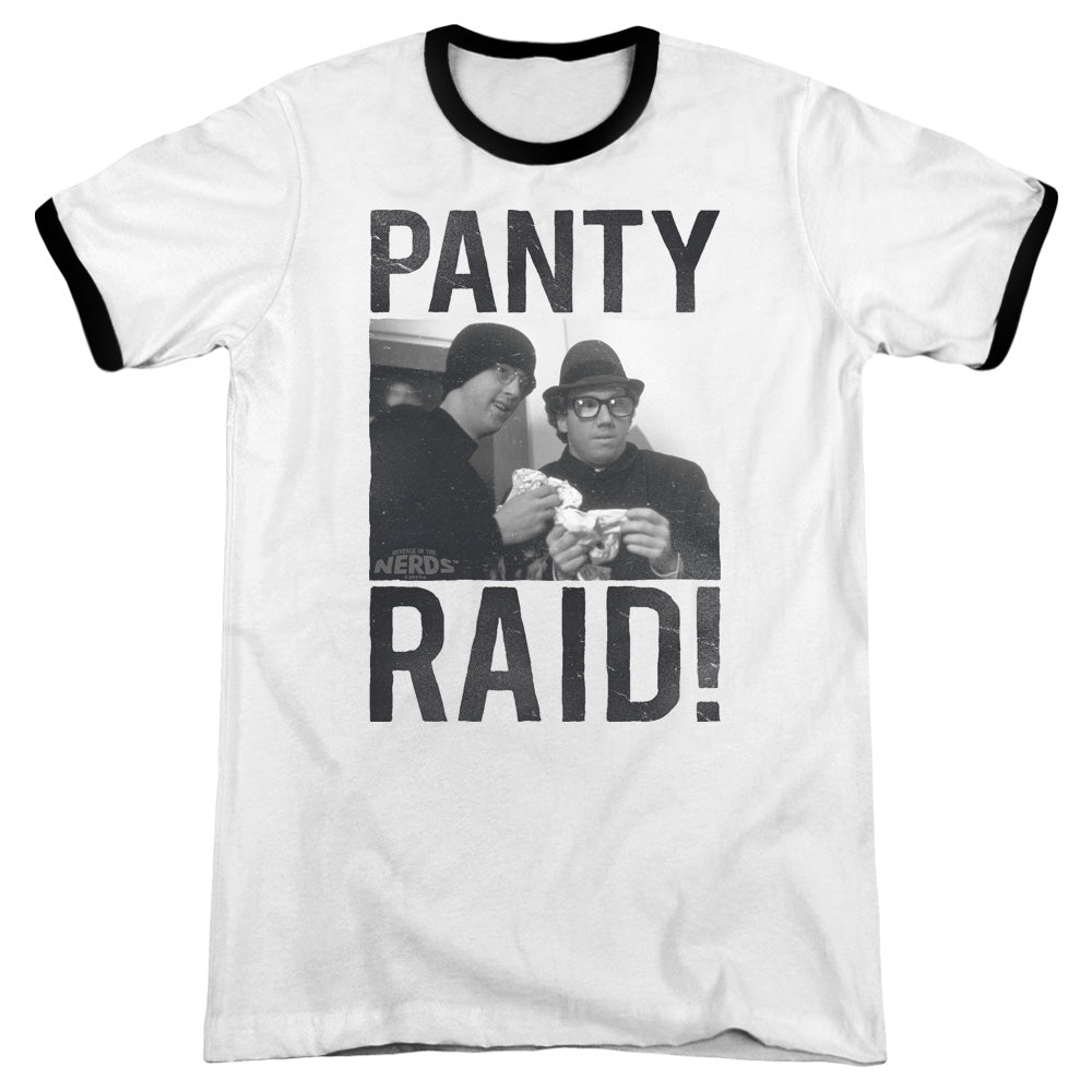 Revenge Of The Nerds Panty Raid Heather Ringer Mens T Shirt White Black