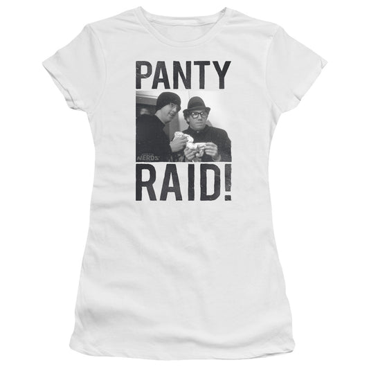 Revenge Of The Nerds Panty Raid Junior Sheer Cap Sleeve Womens T Shirt White