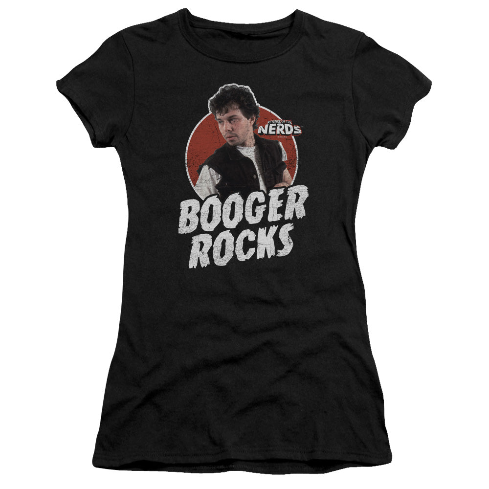 Revenge Of The Nerds Booger Rocks Junior Sheer Cap Sleeve Womens T Shirt Black