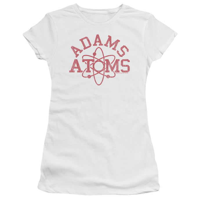 Revenge Of The Nerds Adams Atoms Junior Sheer Cap Sleeve Womens T Shirt White