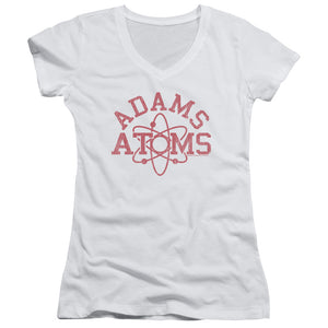 Revenge Of The Nerds Adams Atoms Junior Sheer Cap Sleeve V-Neck Womens T Shirt White