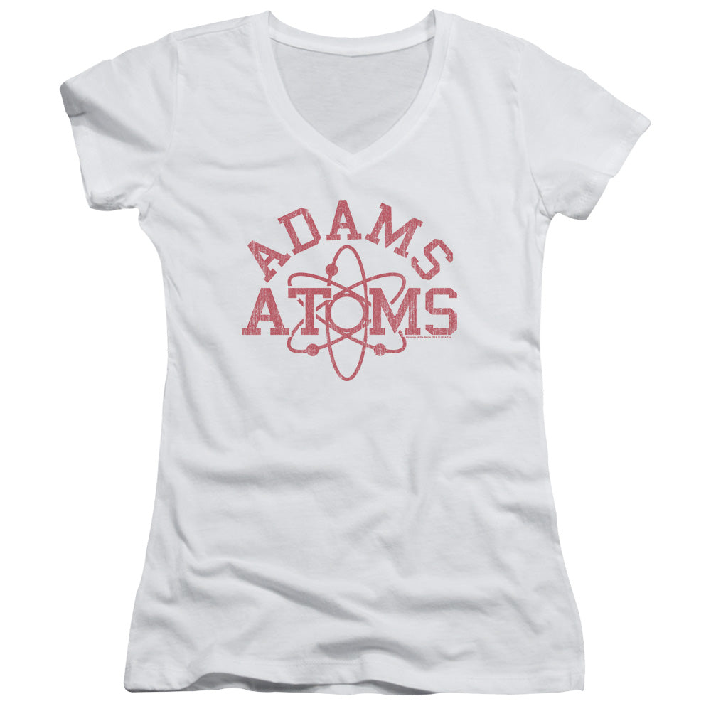 Revenge Of The Nerds Adams Atoms Junior Sheer Cap Sleeve V-Neck Womens T Shirt White
