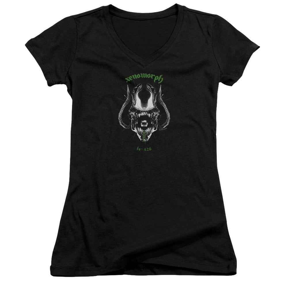 Alien Xenomorph Junior Sheer Cap Sleeve V-Neck Womens T Shirt Black