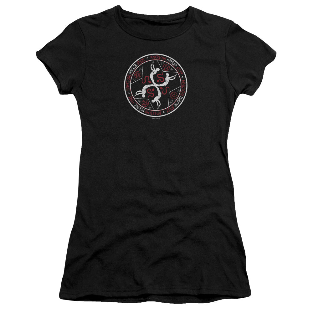 American Horror Story Coven Serpent Sigil Junior Sheer Cap Sleeve Womens T Shirt Black