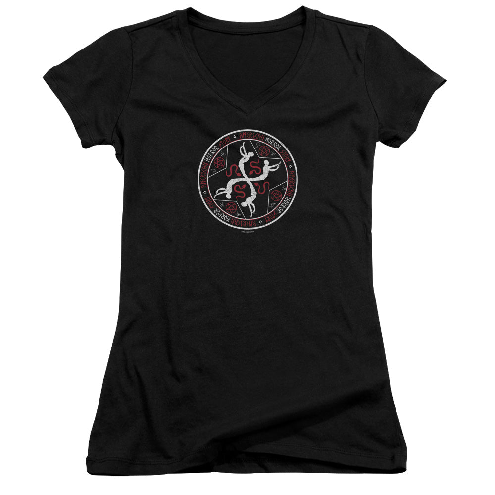 American Horror Story Coven Serpent Sigil Junior Sheer Cap Sleeve V-Neck Womens T Shirt Black