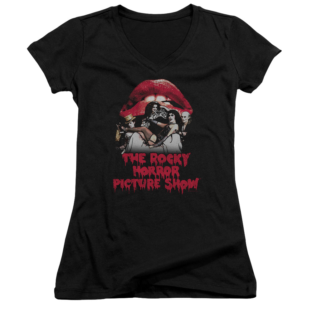 The Rocky Horror Picture Show Casting Throne Junior Sheer Cap Sleeve V-Neck Womens T Shirt Black