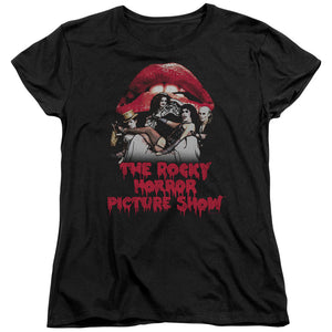 The Rocky Horror Picture Show Casting Throne Womens T Shirt Black