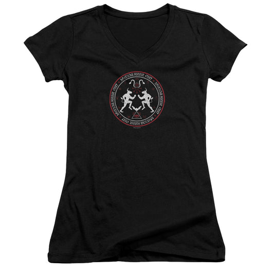 American Horror Story Coven Minotaur Sigil Junior Sheer Cap Sleeve V-Neck Womens T Shirt Black