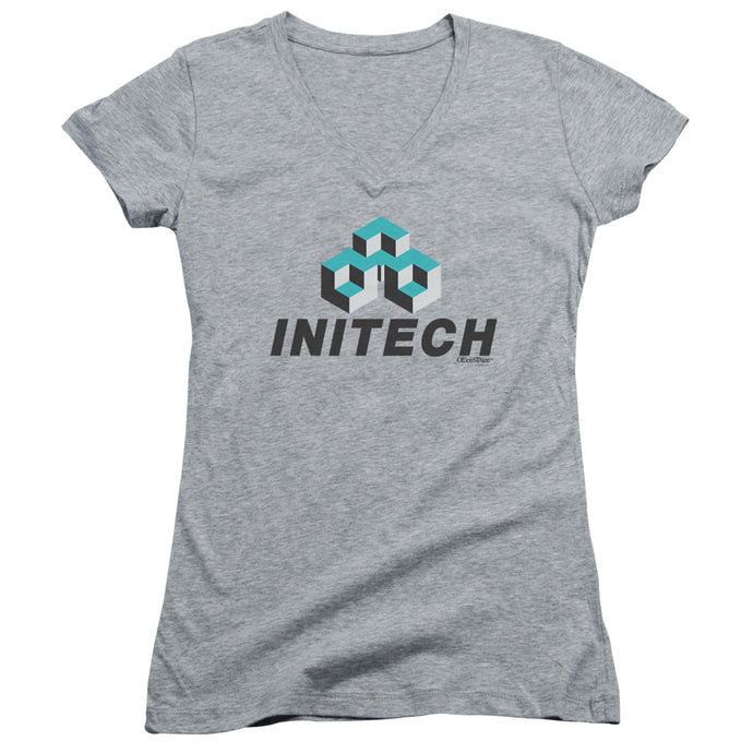 Office Space Initech Logo Junior Sheer Cap Sleeve V-Neck Womens T Shirt Athletic Heather